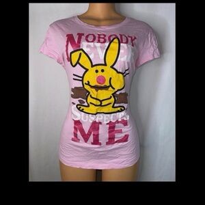 Pink happy bunny Graphic Tee with Yellow Bunny